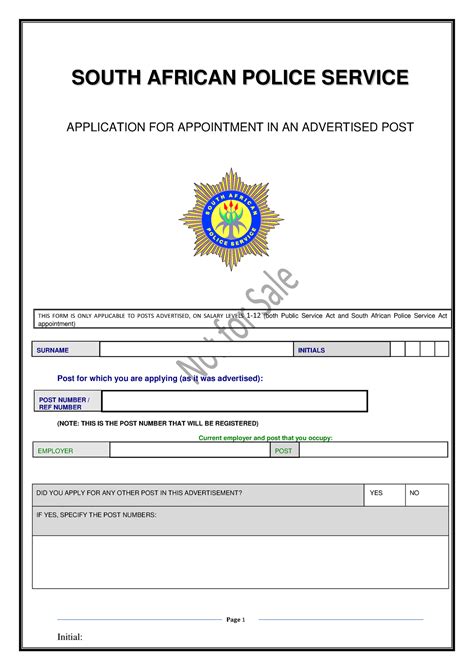 SAPS Application FORM - Page 1 SOUTH AFRICAN POLICE SERVICE APPLICATION ...