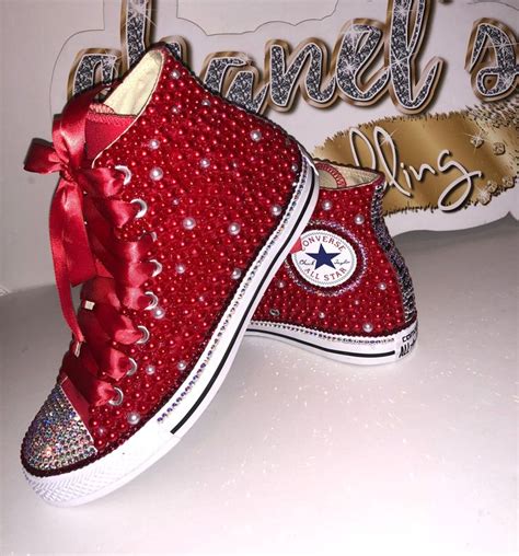 Women's Red Bling Converse All Star Chuck Taylor Sneakers HIGH TOP ...