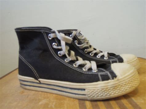 1950s vintage hi-top sneakers converse style black canvas