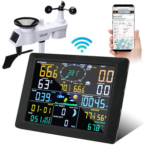 Uzoli Professional Weather Stations Wireless Indoor Outdoor Thermometer ...