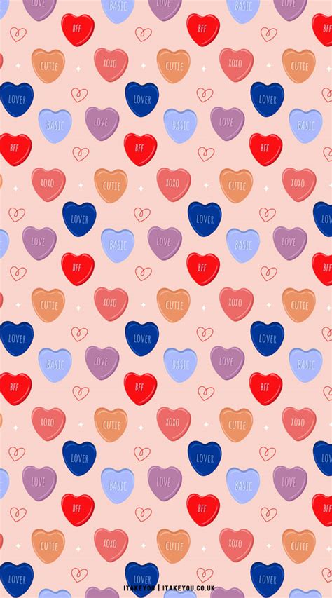 40+ Cute Valentine’s Day Wallpaper Ideas : Candy Heart Pink Background ...