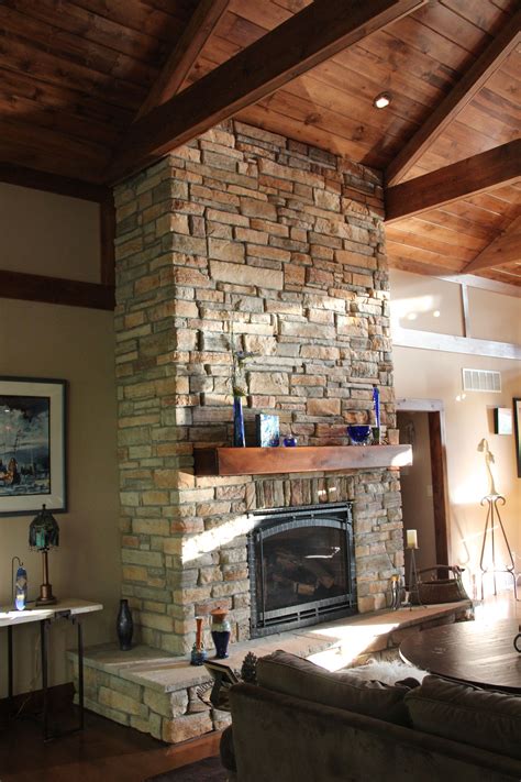 Stone fireplace | Fireplace remodel, Home fireplace, Rustic living room