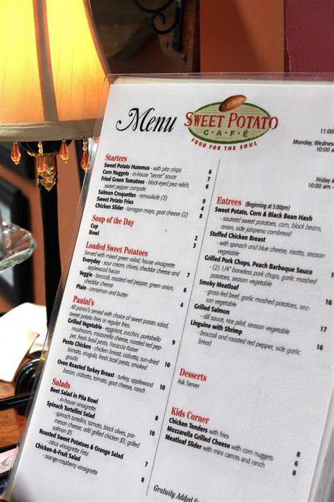 Menu at Sweet Potato Cafe, Stone Mountain