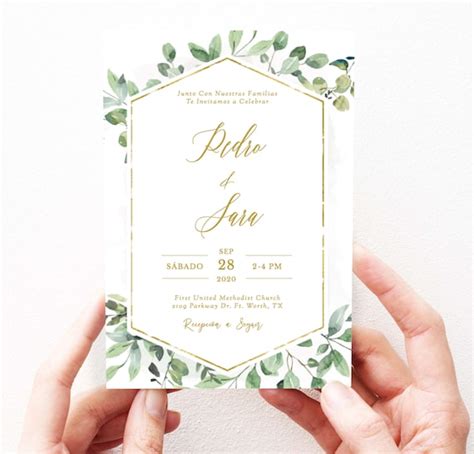 Invitaciones De Boda Digital Con Hojas Verdes Nuestra Boda | Etsy