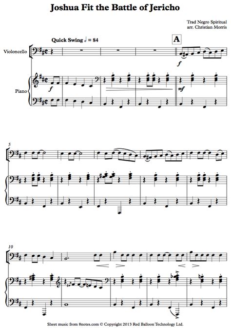 Joshua Fit the Battle of Jericho sheet music for Cello - 8notes.com