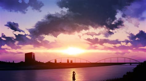 Wallpaper : sunlight, landscape, sunset, sea, city, anime girls, reflection, clouds, sunrise ...