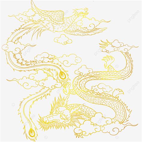 Dragon Phoenix PNG Picture, Dragon And Phoenix Golden Pattern, Golden ...