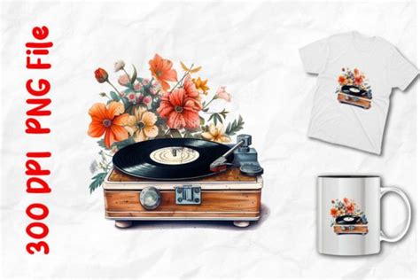 Vintage Vinyl Turntable and Flowers Graphic by Unlimab · Creative Fabrica