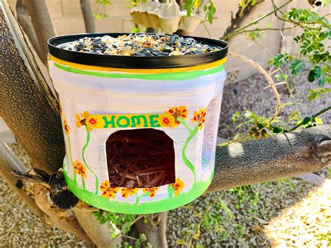 Easy DIY Recycled Plastic Coffee Can Bird Feeder and House