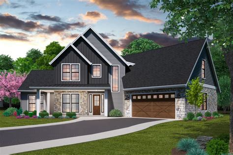 Contemporary Rustic Country House Plan with Angled Drive-Through Garage ...