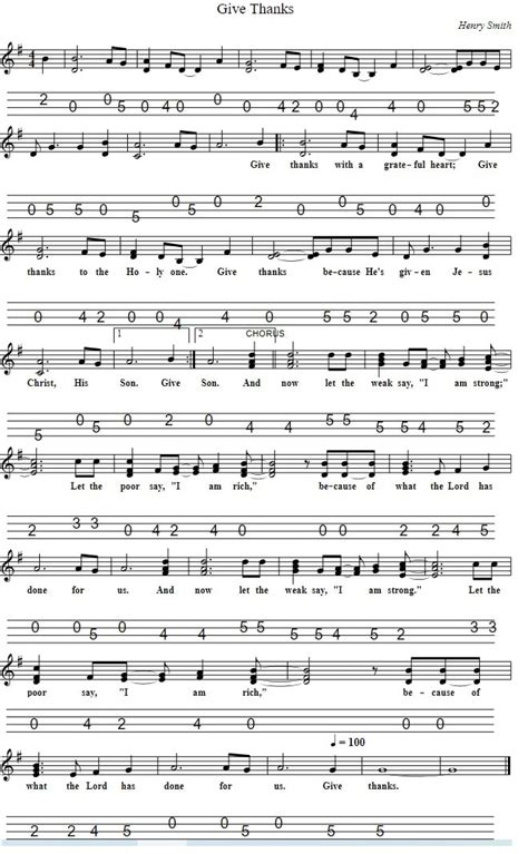 Give Thanks Sheet Music And Mandolin Tab - Tenor Banjo Tabs