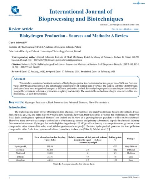 (PDF) Biohydrogen Production -Sources and Methods: A Review | Gaweł Sołowski - Academia.edu