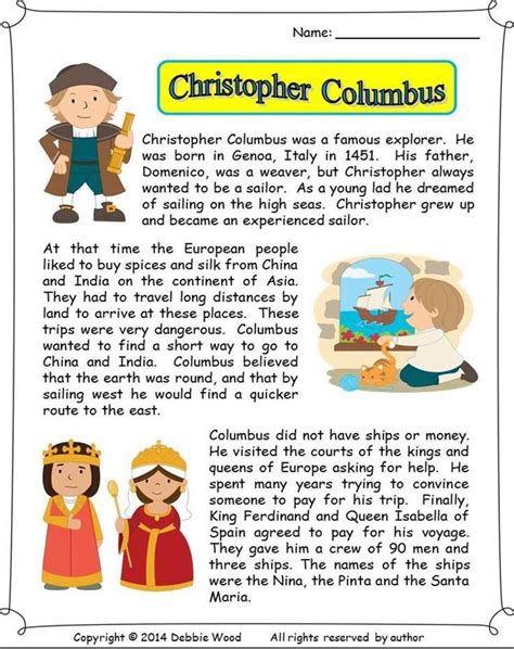 Christopher Columbus Reading Comprehension Worksheet Pdf