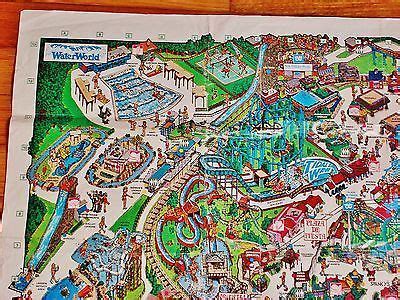 1989 Astroworld Waterworld Amusement Park Map Six Flags Houston ...