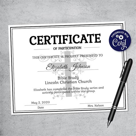 Editable Bible Study Certificate Template Printable - Etsy