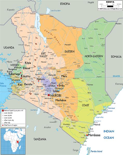 Large political and administrative map of Kenya with roads, cities and ...