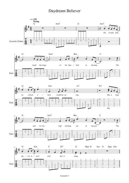 Daydream Believer (arr. W. Durham) by The Monkees Sheet Music for Piano ...