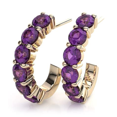 Amethyst J Hoop Gemstone Earrings in 14k Yellow Gold-in Earrings from ...