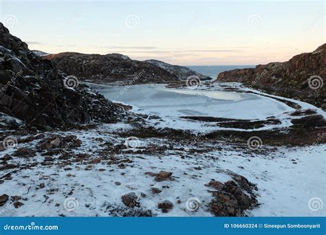 Beautiful Landscape of the Frozen Lake with Tundra Arctic in Teriberka Stock Photo - Image of ...