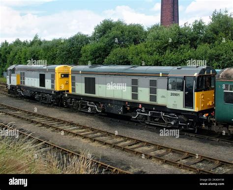 Two British class 20 diesel electric railway locomotives at Barrow Hill ...