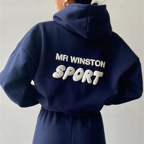 Navy Mr winston hoodie size M - Depop