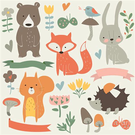 Set Of Forest Animals In Cartoon Style Digital Art by Kaliaha Volha ...