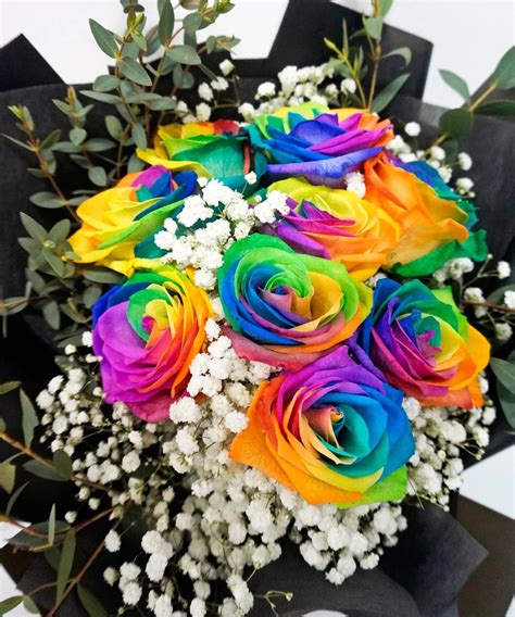 Rainbow Rose Bouquet | Flowers and Kisses