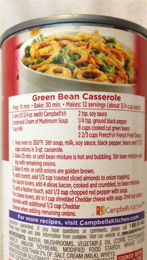 Green Bean Casserole.. straight from the Campbell's Mushroom Soup can ...