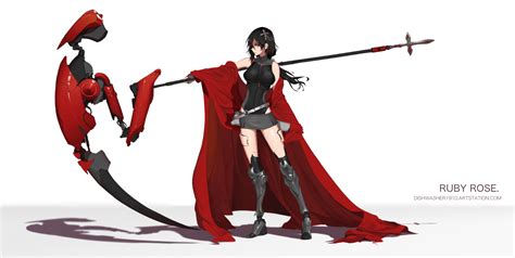 #464627 black hair, petals, digital art, Ruby Rose (RWBY), anime girls ...