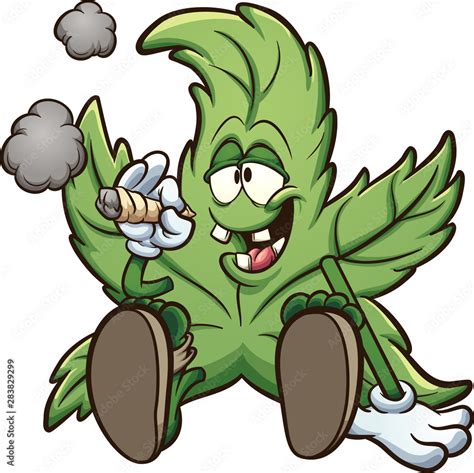 Naklejka cartoon cannabis plant character smoking a marihuana joint ...