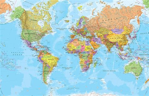 political-map-plain Giant World Map, Framed World Map, World Map Mural, World Map Poster ...