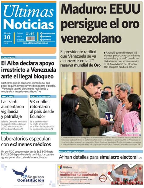 2018-11-10 Portada de Últimas Noticias (Venezuela) | Venezuela ...