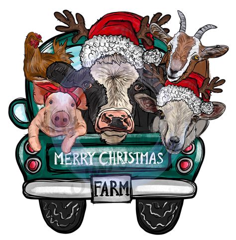 Merry Christmas Farm Truck Farm Animals Christmas Sublimation | Etsy UK