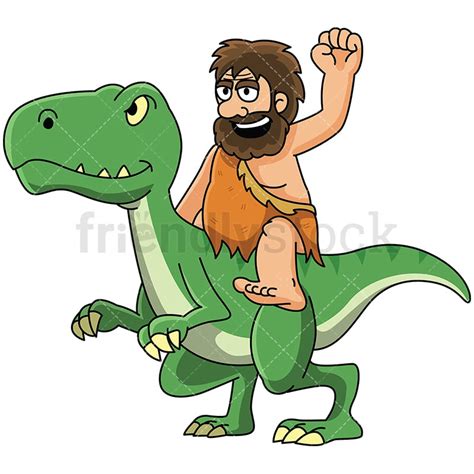 Caveman Riding A Tamed T-Rex Dinosaur Vector Cartoon Clipart ...