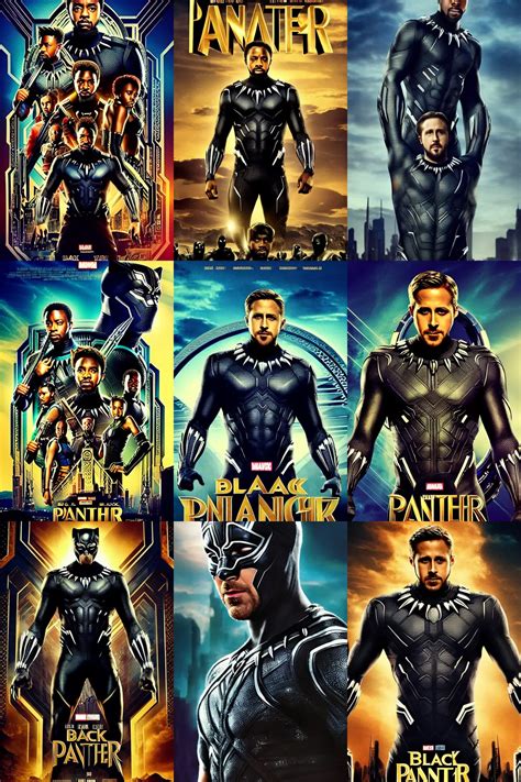 poster of Ryan Gosling as Black Panther, movie awards, | Stable Diffusion