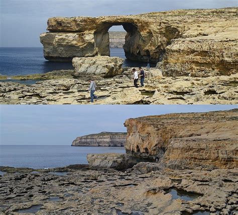 Azure Window before and after collapse in 2017 Gozo, Malta | Azure ...