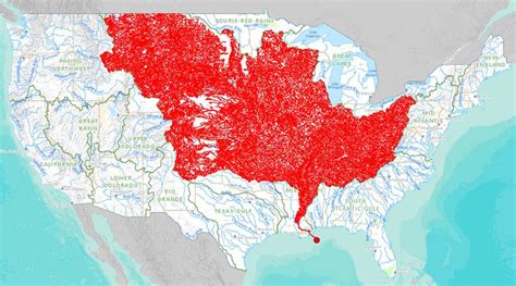 Map of the 7,000 tributaries that lead to the Mississippi River