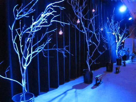 Uplit trees for a winter stage design Stage Set Design, Church Stage Design, Christmas Stage ...