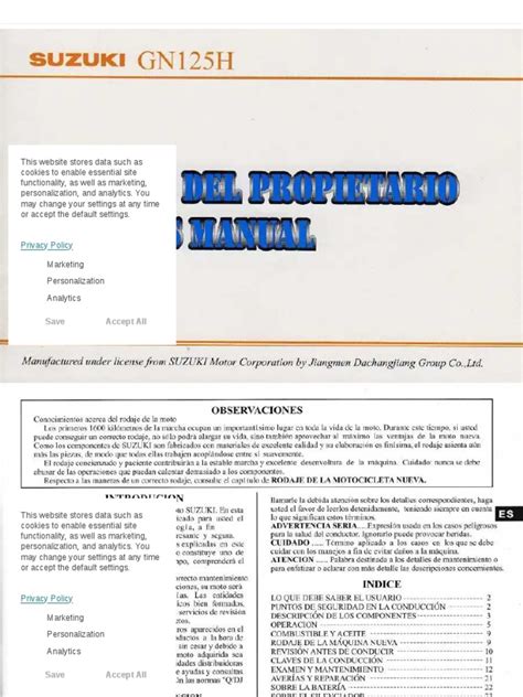 PDF Suzuki Gn125h Manual de Propietario Compress | PDF | Analytics ...