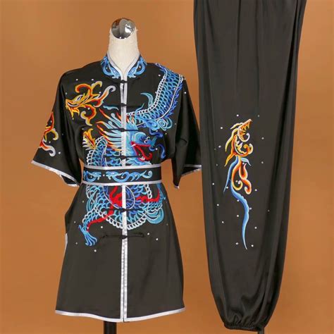 Professional wushu competition uniform - Wushu black blue dragon ...