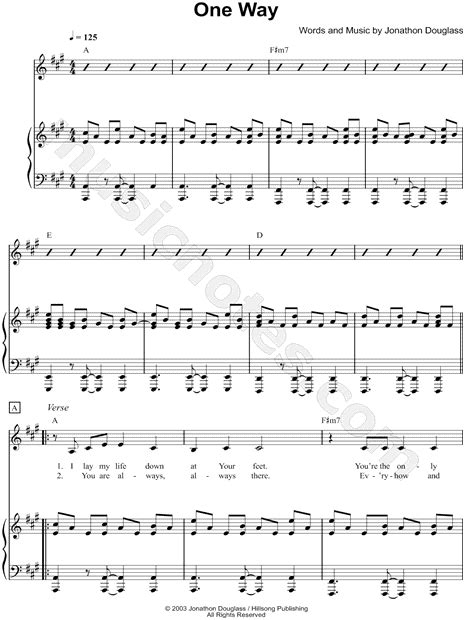 Hillsong "One Way" Sheet Music in A Major (transposable) - Download & Print - SKU: MN0092826_D2