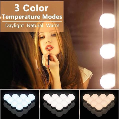 LED Vanity Lights For Mirror, Vanity Lights Stick On With 10 Dimmable Bulbs, 3000K 4000K 6500K ...