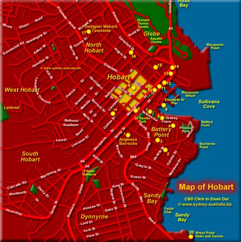 Hobart Maps - Central City Attractions and Museums