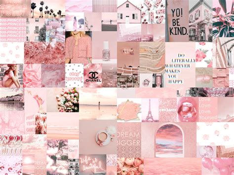 Light Pink Baby Pink Photo Wall 60 Images Digital Collage Pack Pink and Blue Aesthetic Collage ...