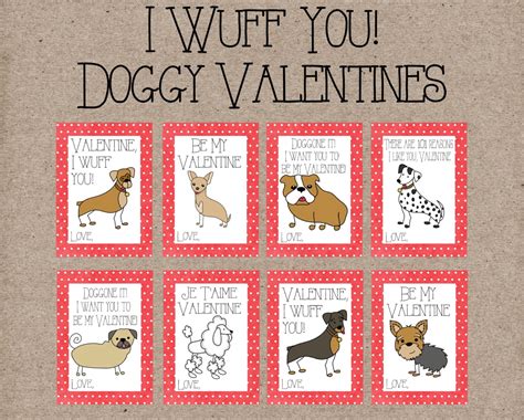 I Wuff You Doggy Puppy Valentine Cards. Instant Digital