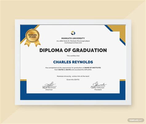 Diploma of Graduation Certificate Template - Google Docs, Illustrator, InDesign, Word, Apple ...