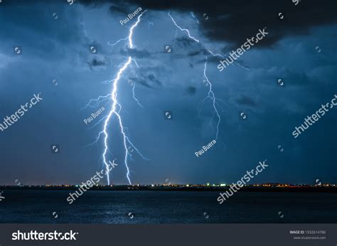 Strong Electrical Storm Multitude Lightning Strikes Stock Photo ...