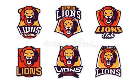 Set of Sports Logos with Lion Mascots. Colorful Collection Sports ...