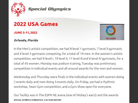 Special Olympics Gymnastics: A 50 Year History2022 - USA Games ...