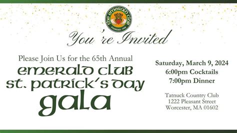 65th Annual Emerald Club Gala, Tatnuck Country Club, Worcester, 9 March 2024 | AllEvents.in